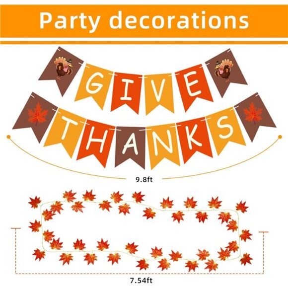 Thanksgiving Party Decorations Including Give Thanks Banner Orange Paper - Picture 3 of 8